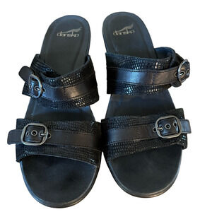 Dansko Black lizard Textured Women's slide wedge Sandals